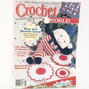 Crochet World Magazine Aug 1998 Watermelon Tablecloth Patriotic Baby Doll Doily